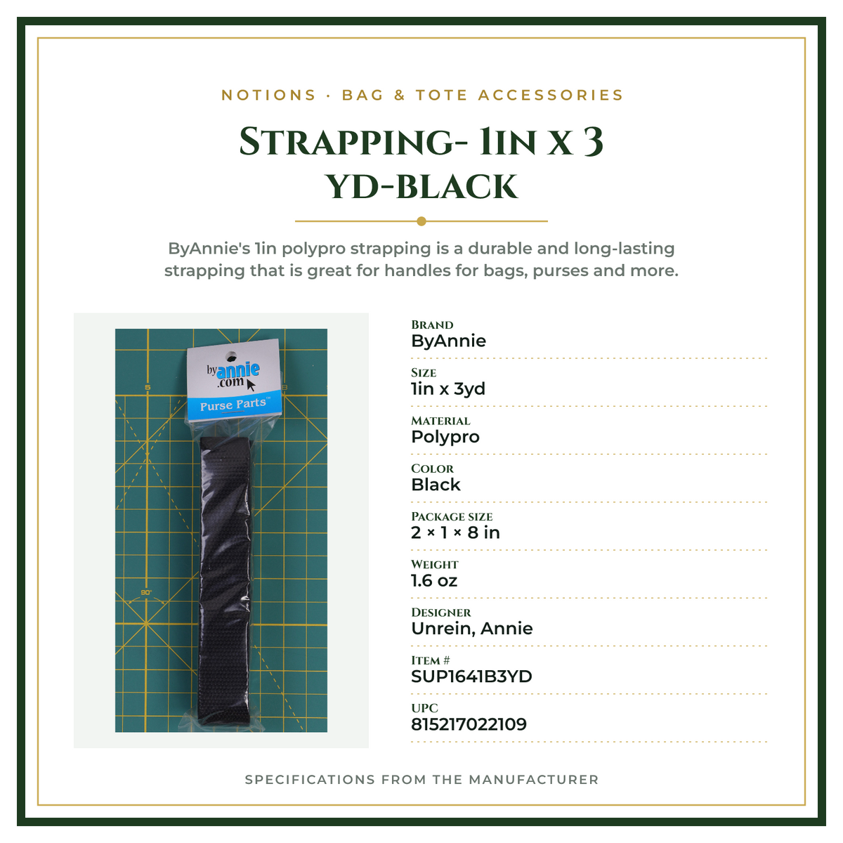 Product Specifications – Strapping- 1in x 3 yd-black