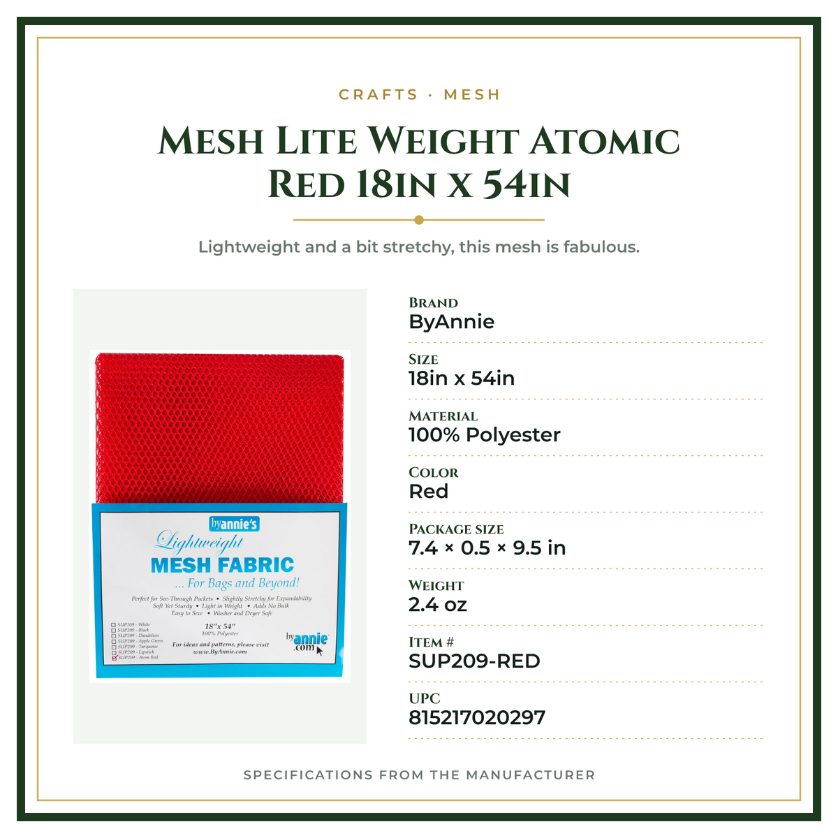 Product Specifications – Mesh Lite Weight Atomic Red 18in x 54in