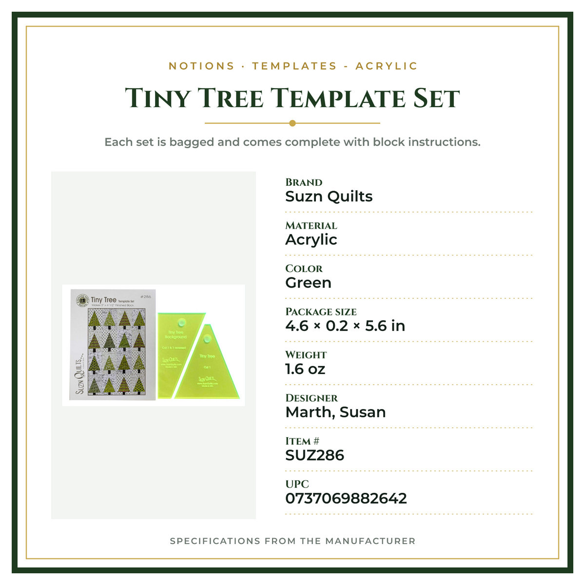 Product Specifications – Tiny Tree Template Set