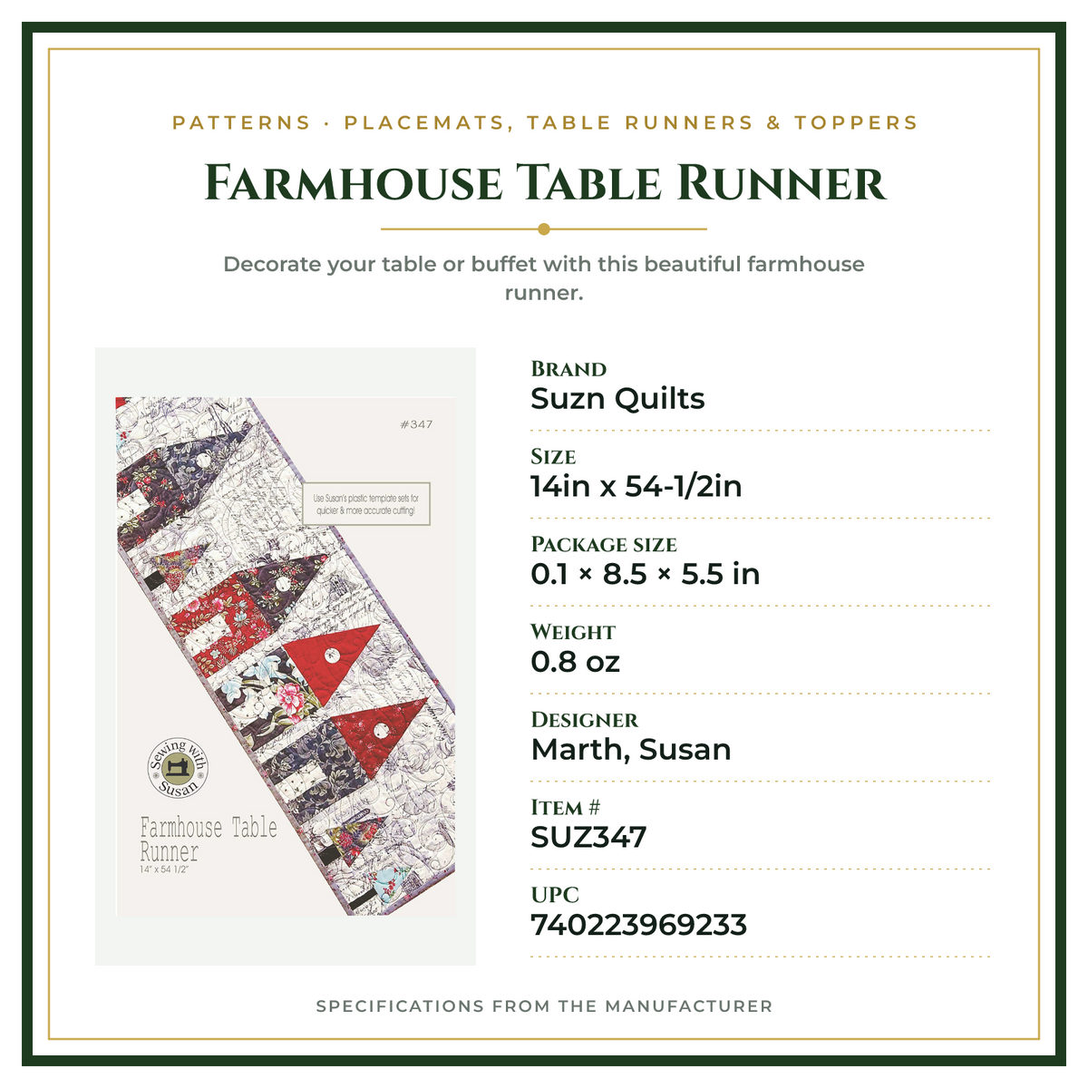 Product Specifications – Farmhouse Table Runner