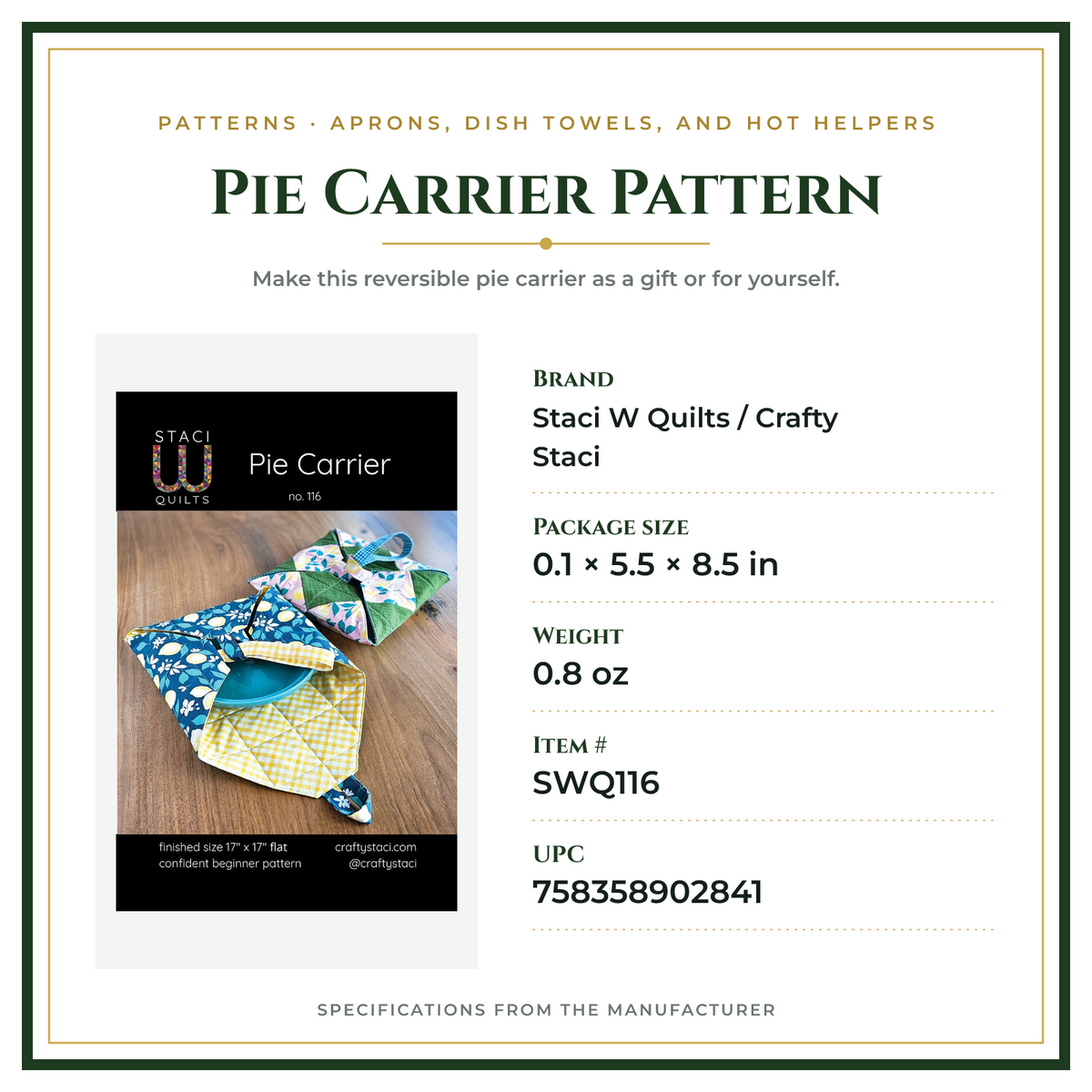 Product Specifications – Pie Carrier Pattern