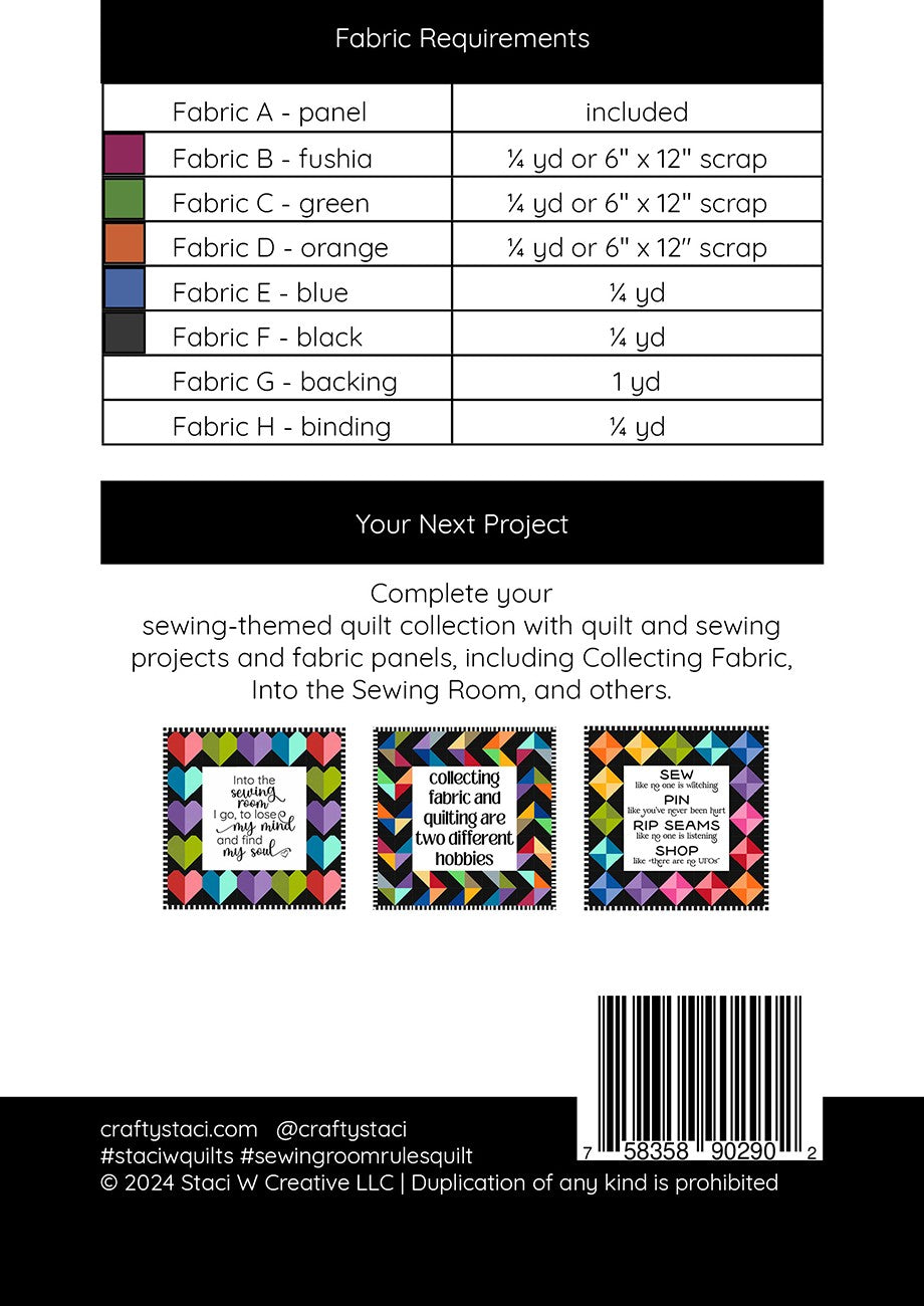 Sewing Room Rules Quilt and Panel