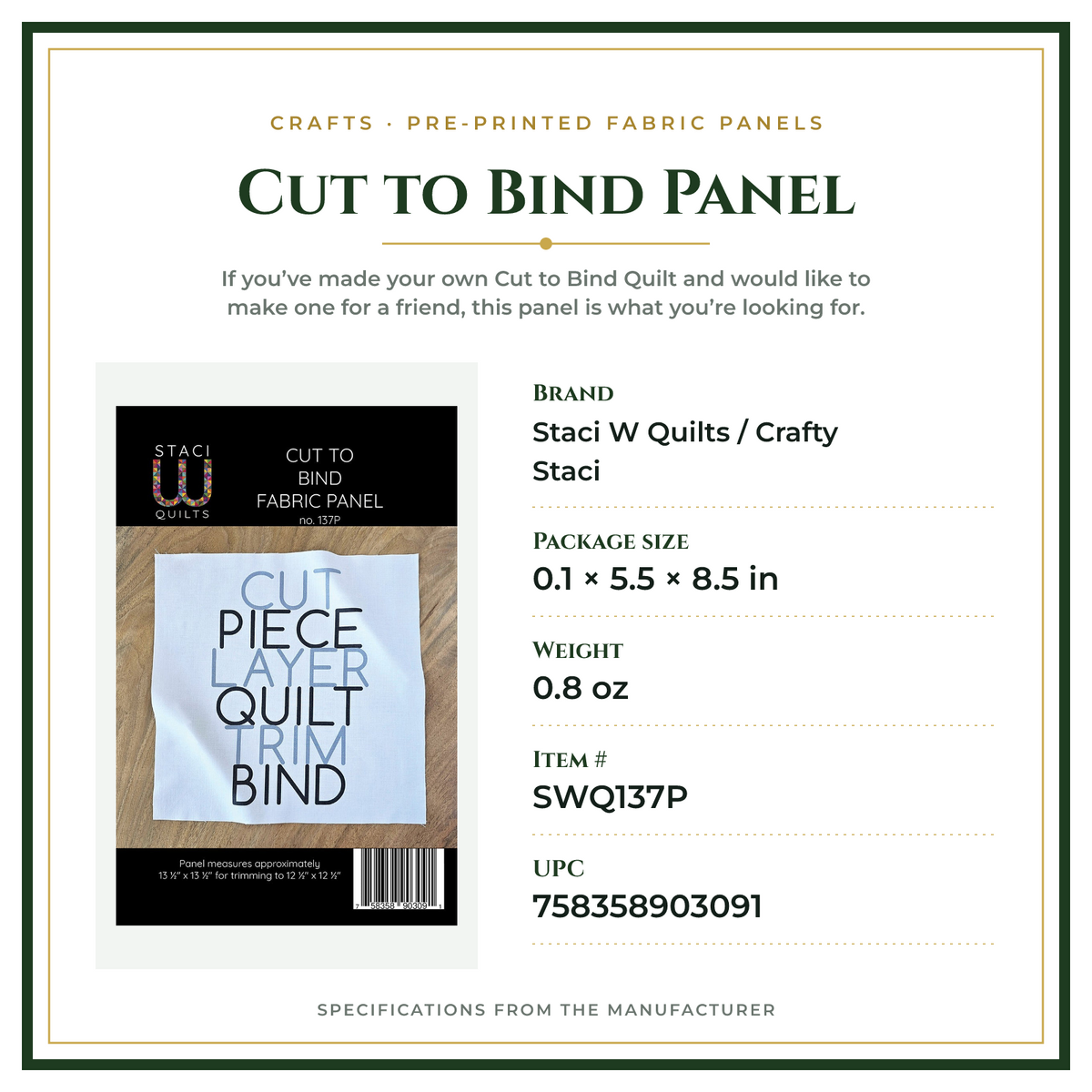 Product Specifications – Cut to Bind Panel