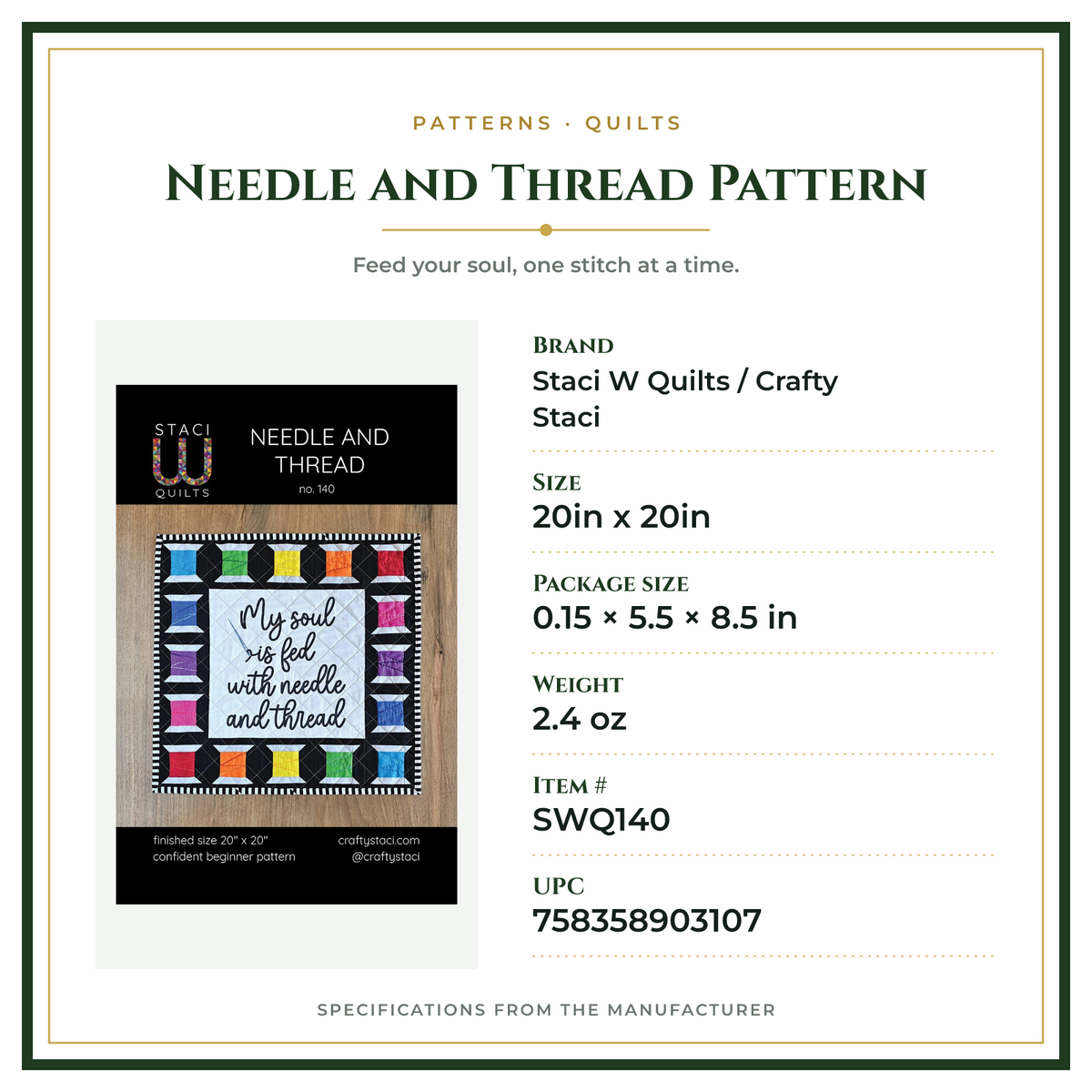 Product Specifications – Needle and Thread Pattern