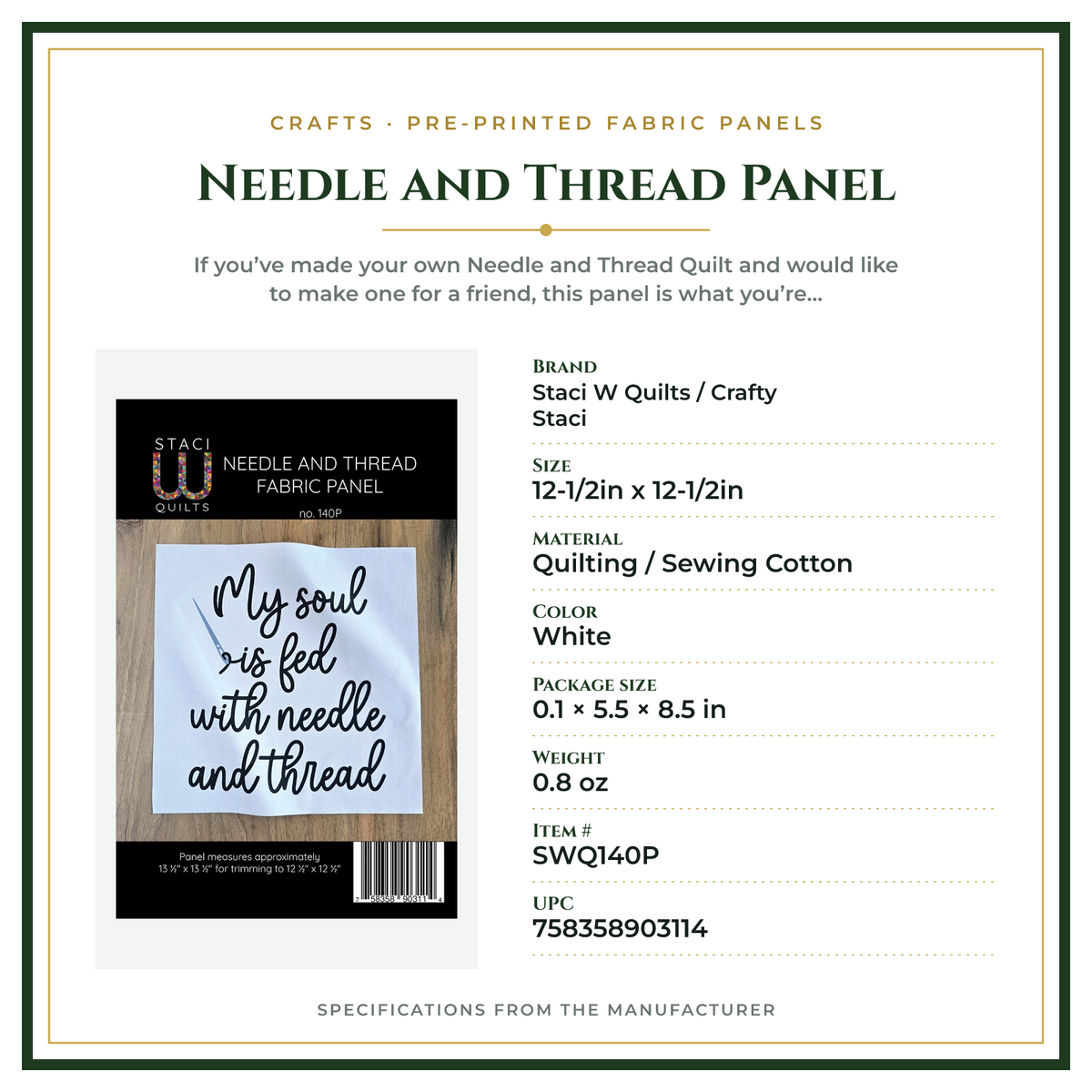 Product Specifications – Needle and Thread Panel