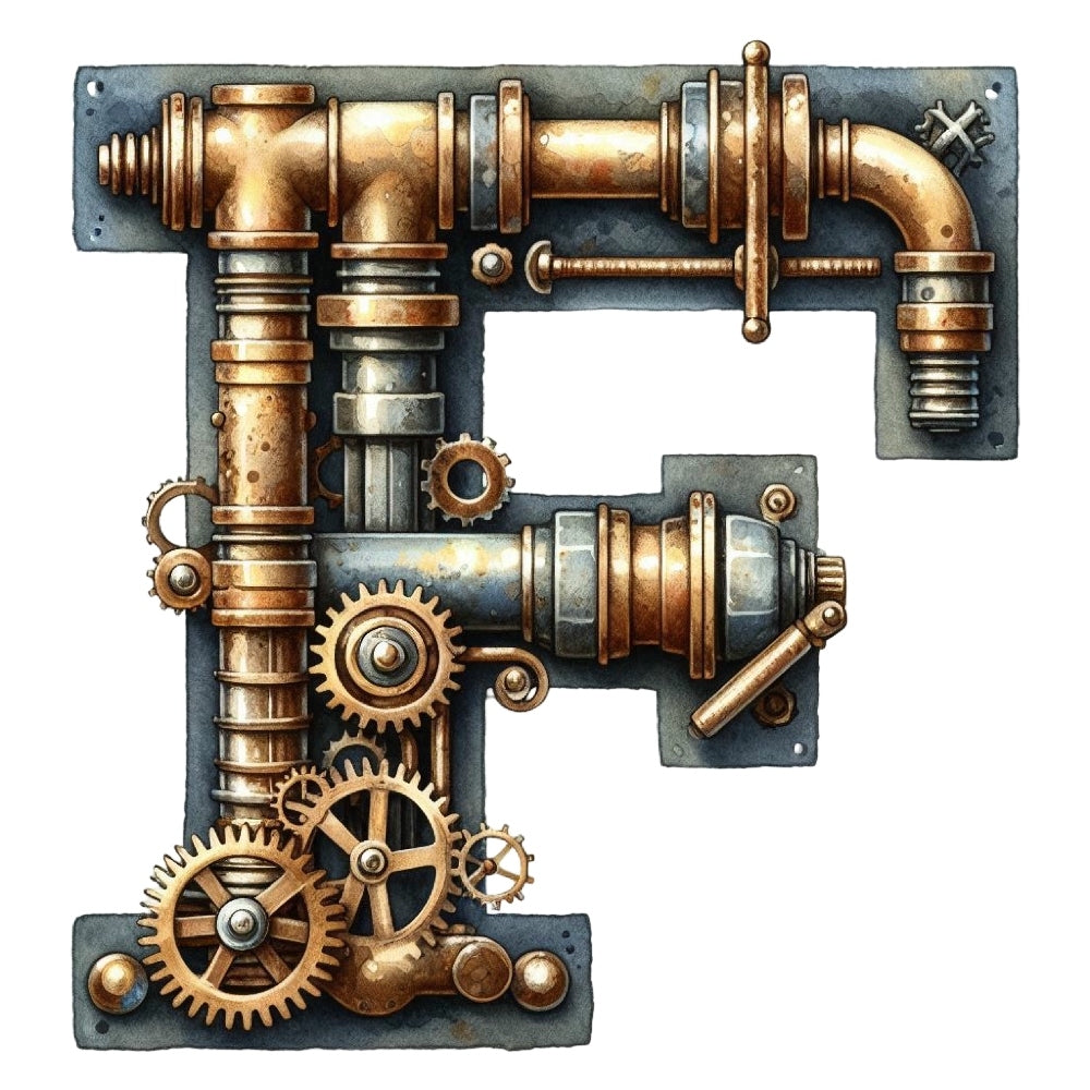 Steampunk Letter F Fabric Panel