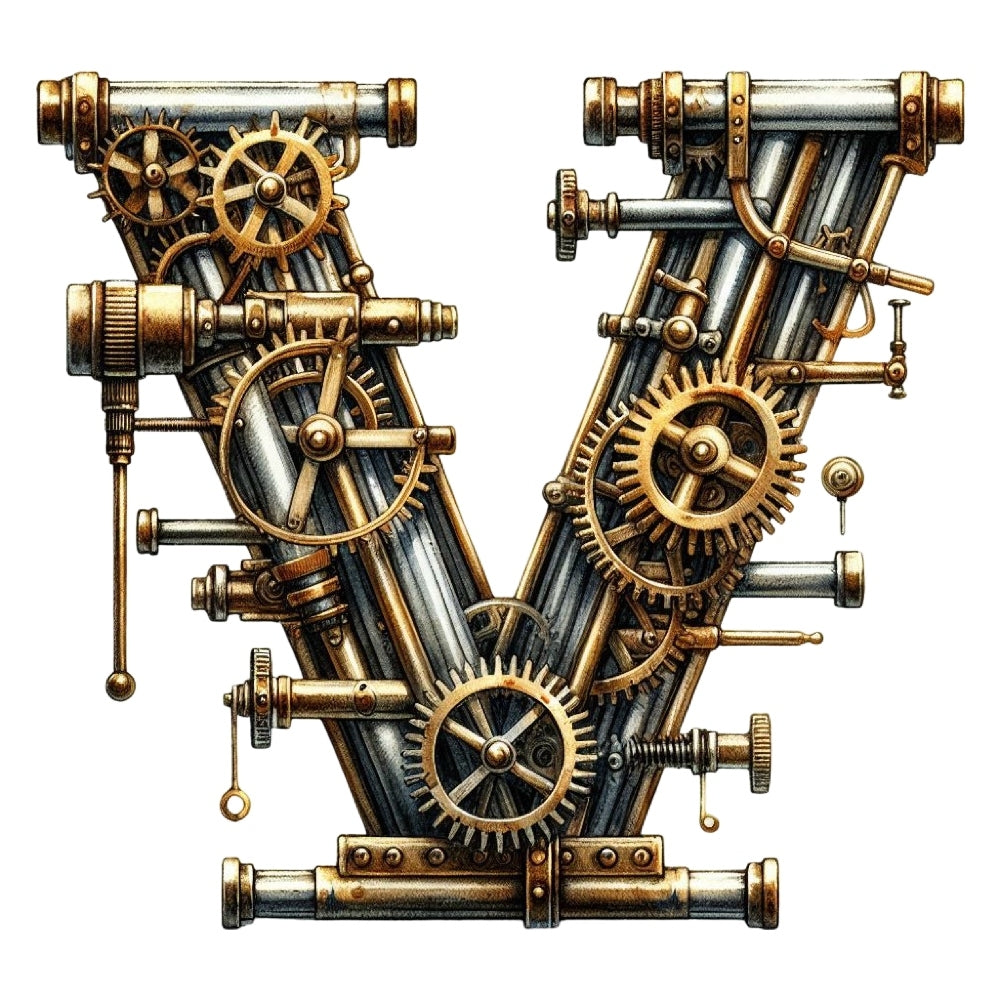 Steampunk Letter V Fabric Panel