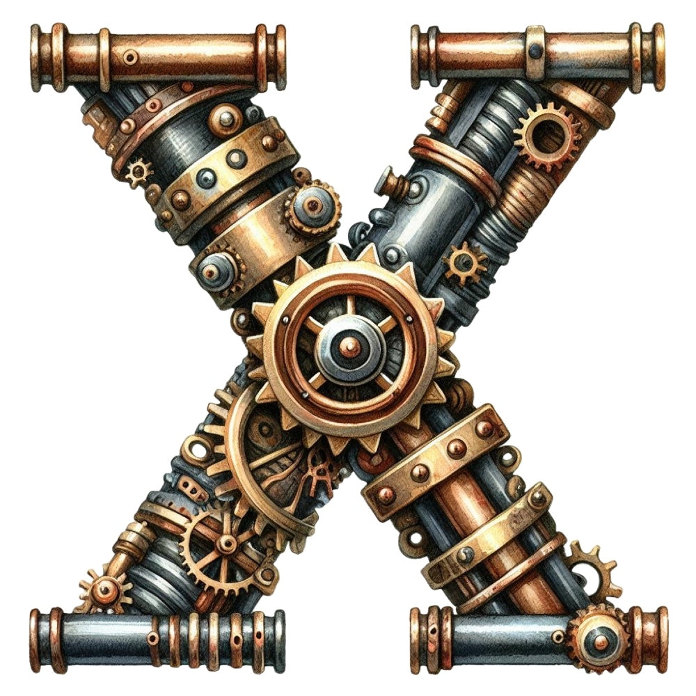 Steampunk Letter X Fabric Panel