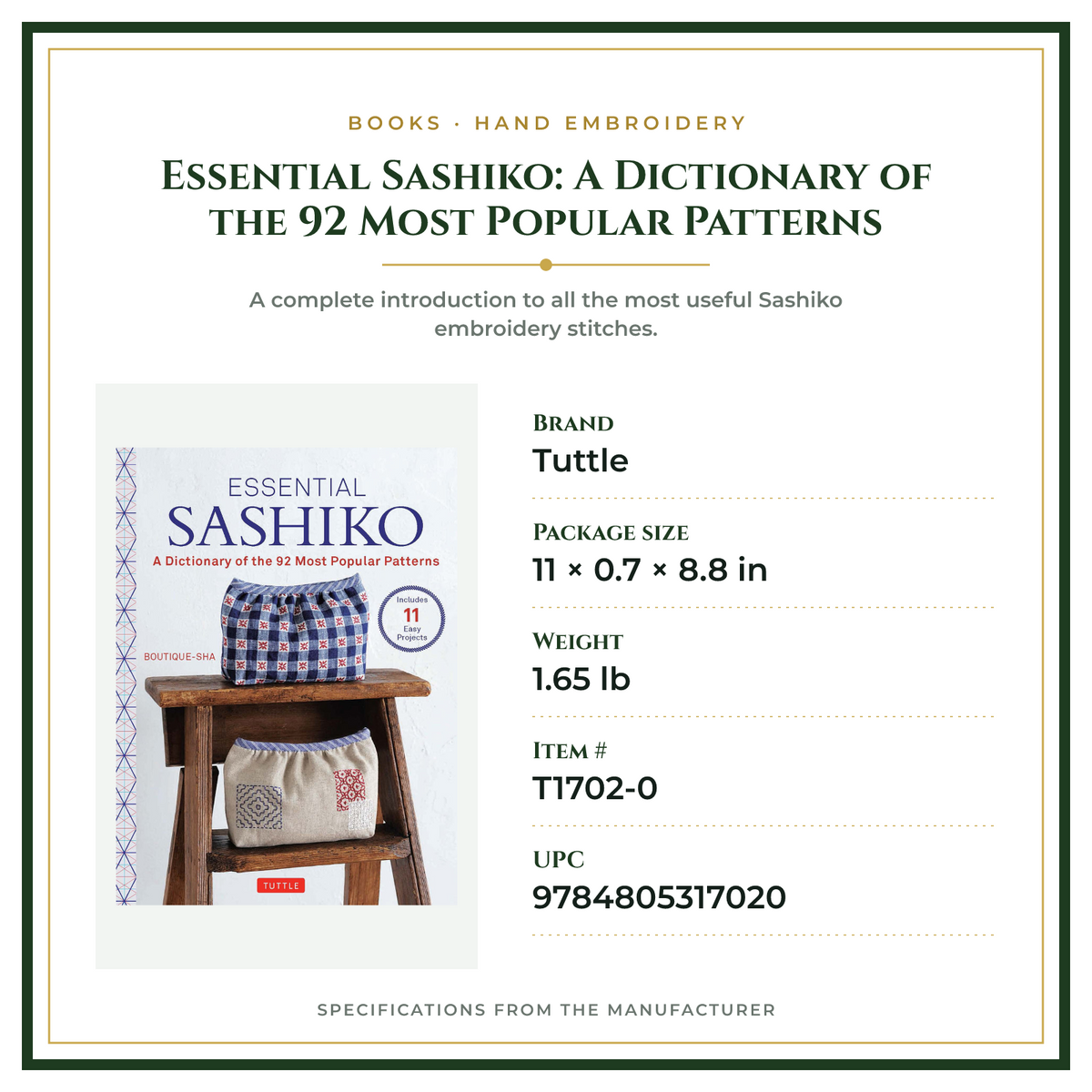 Product Specifications – Essential Sashiko: A Dictionary of the 92 Most Popular Patterns