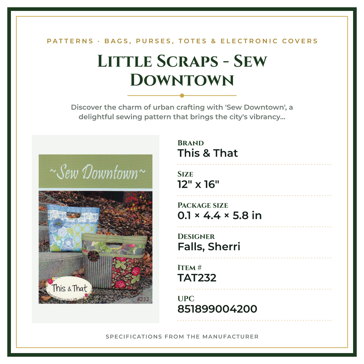 Product Specifications – Little Scraps - Sew Downtown