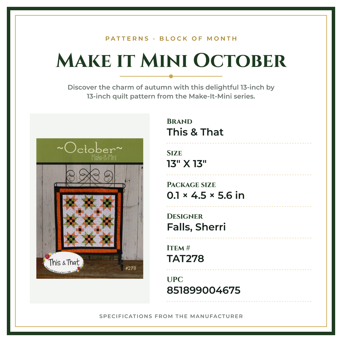 Product Specifications – Make it Mini October