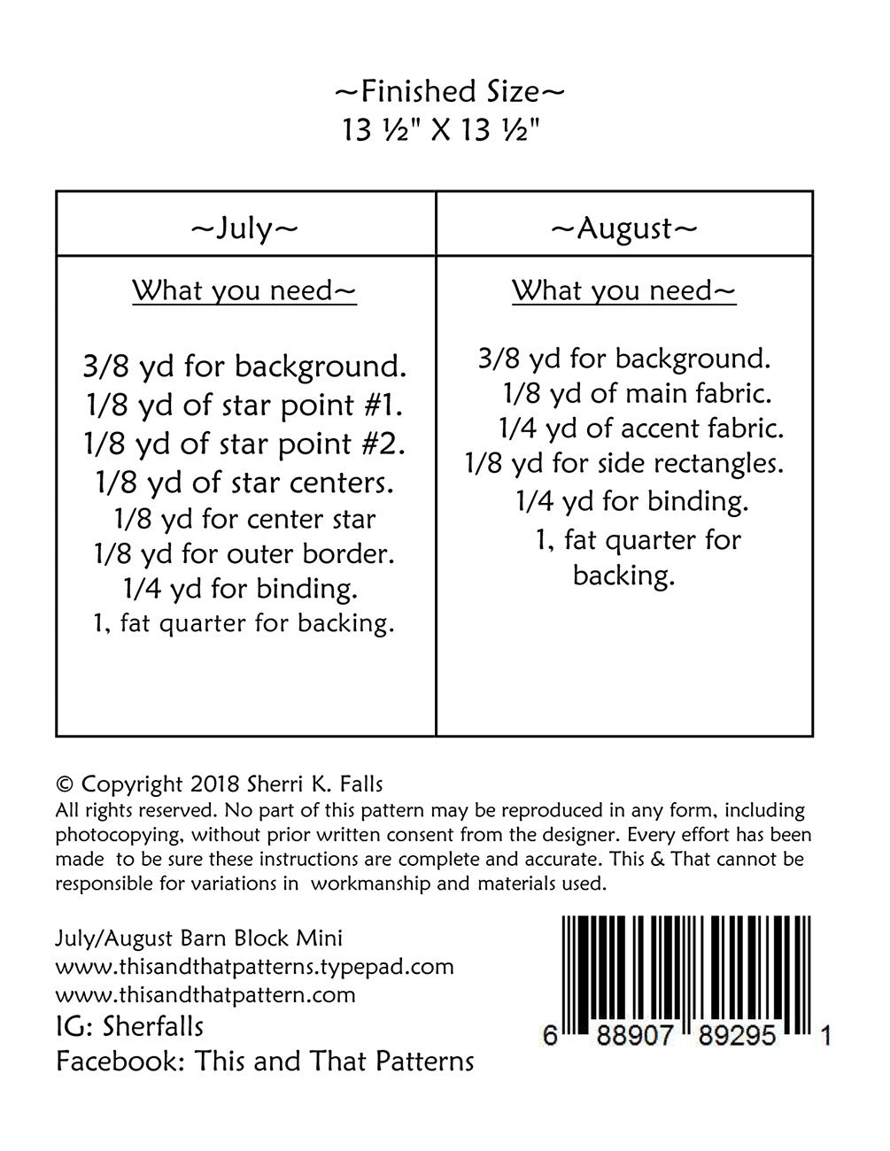 Barn Block Mini July /August