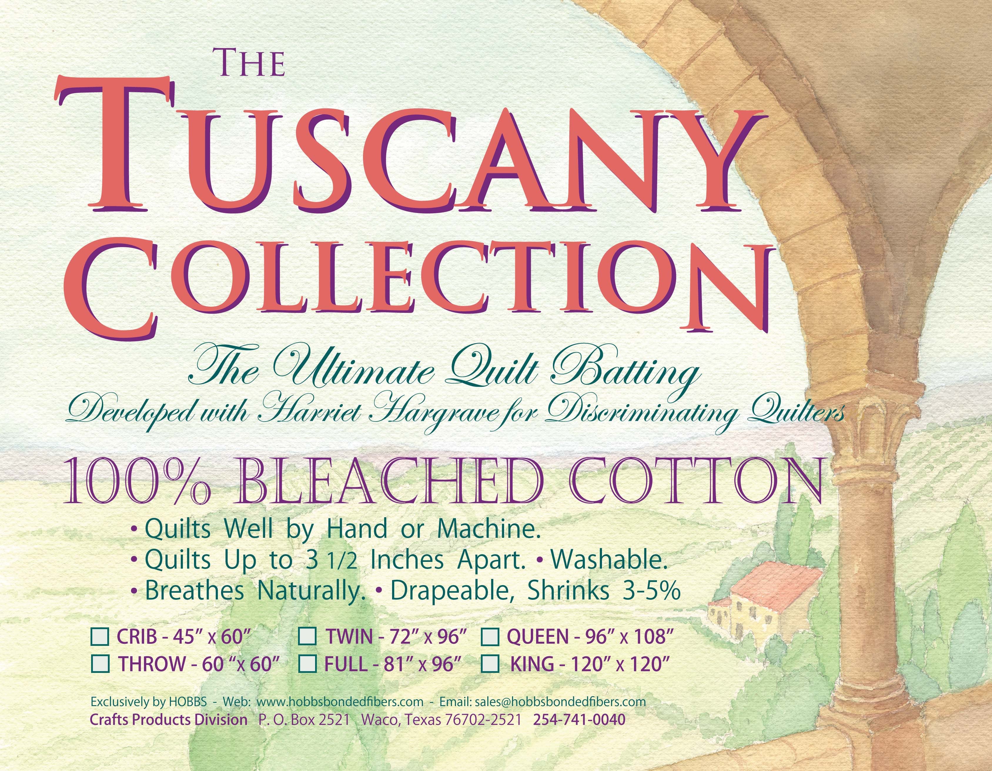Batting Tuscany Bleached Cotton 96in x 108in Queen