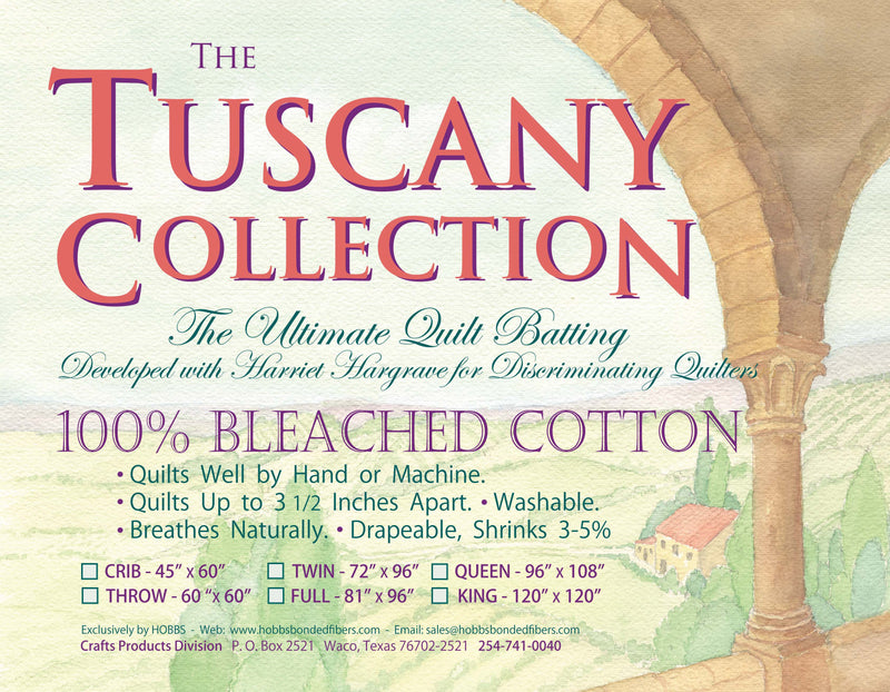 Batting Tuscany Bleached Cotton 96in x 108in Queen