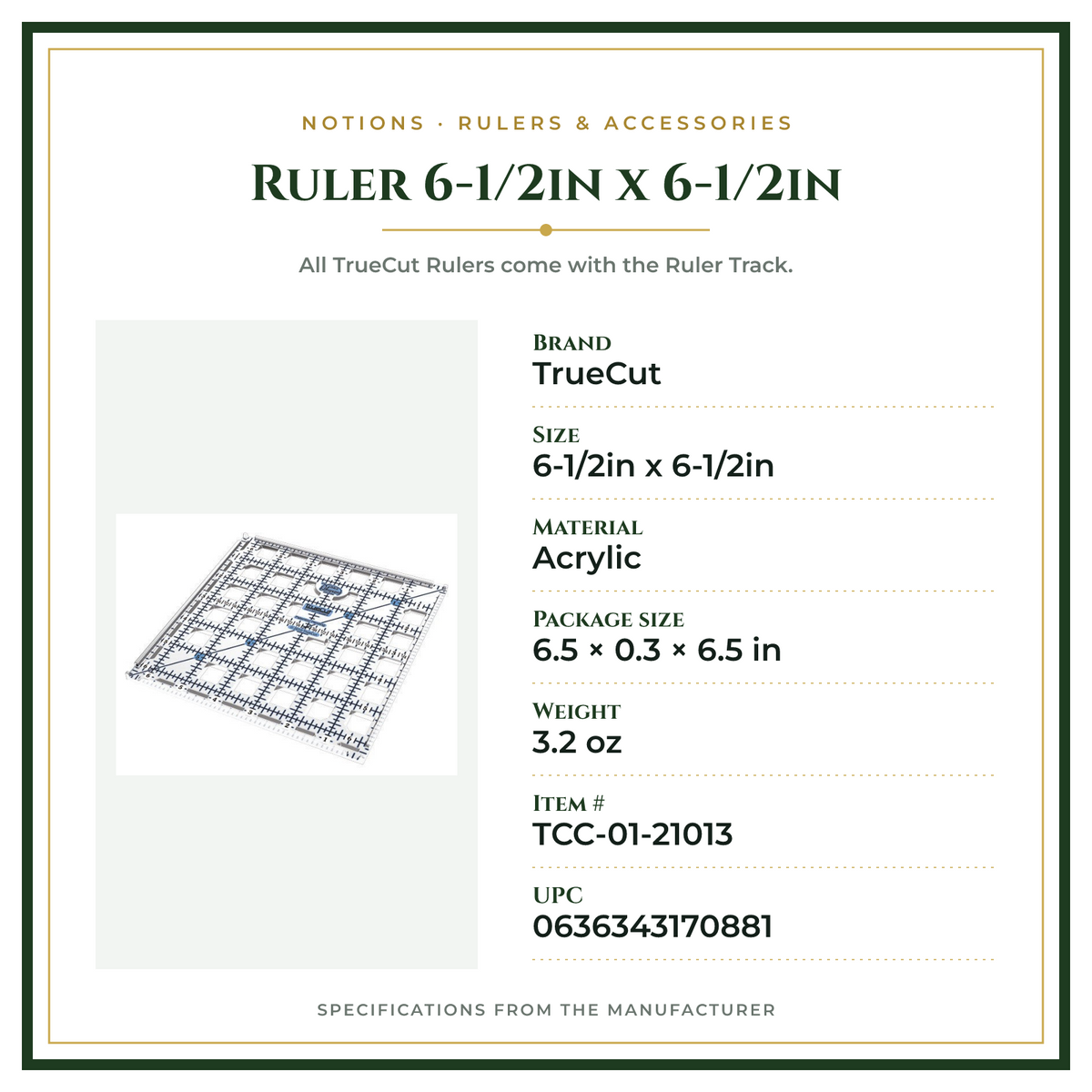 Product Specifications – Ruler 6-1/2in x 6-1/2in