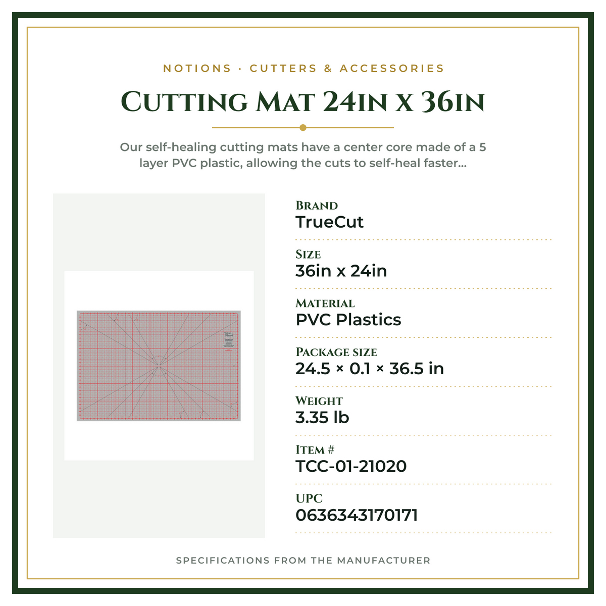 Product Specifications – Cutting Mat 24in x 36in