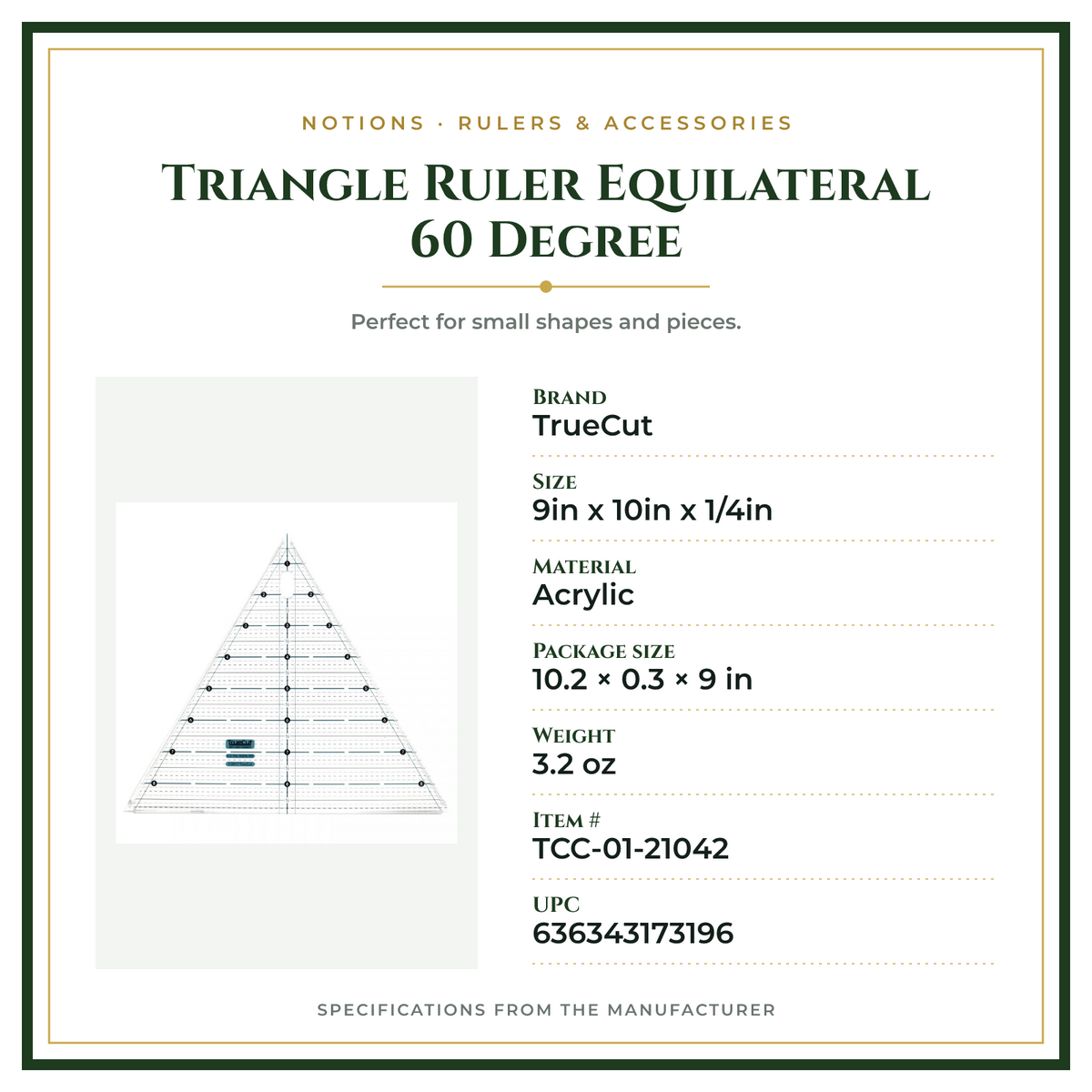 Product Specifications – Triangle Ruler Equilateral 60 Degree