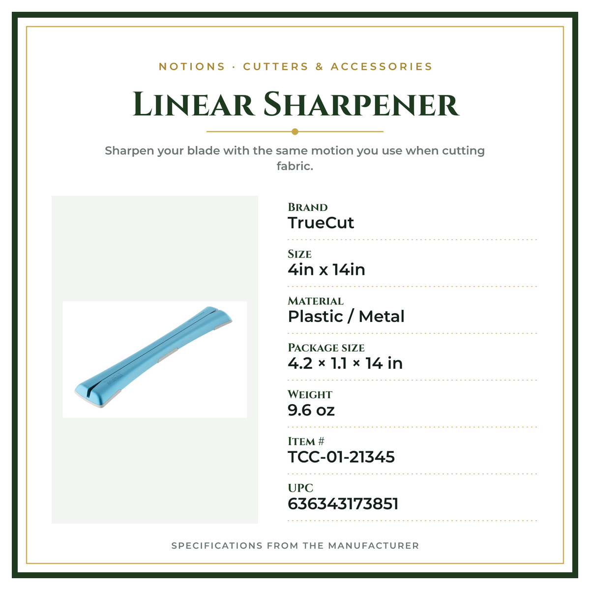 Product Specifications – Linear Sharpener