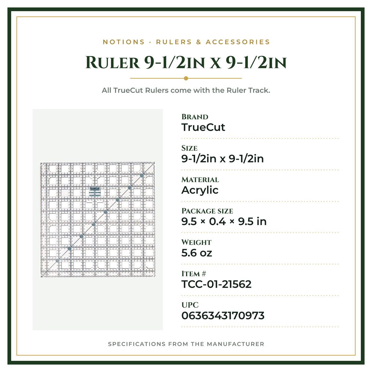 Product Specifications – Ruler 9-1/2in x 9-1/2in