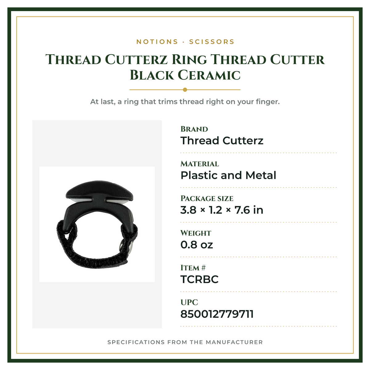 Product Specifications – Thread Cutterz Ring Thread Cutter Black Ceramic