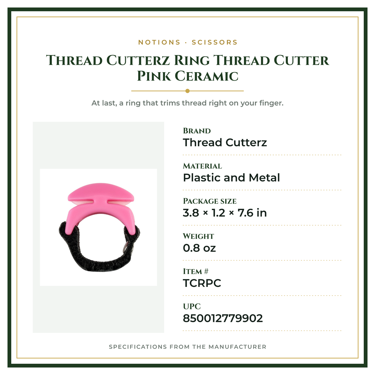 Product Specifications – Thread Cutterz Ring Thread Cutter Pink Ceramic