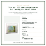Product Specifications – Tuscany 20% Wool 80% Cotton Batting Queen 96in X 108in