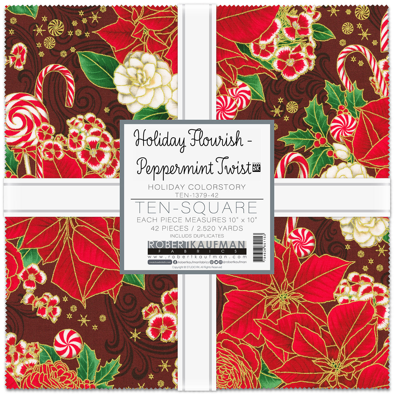 10in Squares Holiday Flourish - Peppermint Twist 42pcs