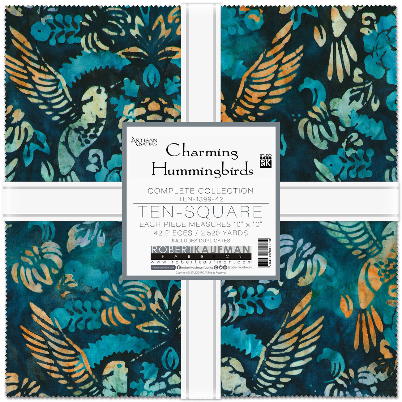 10in Squares, Charming Hummingbirds, 42pcs