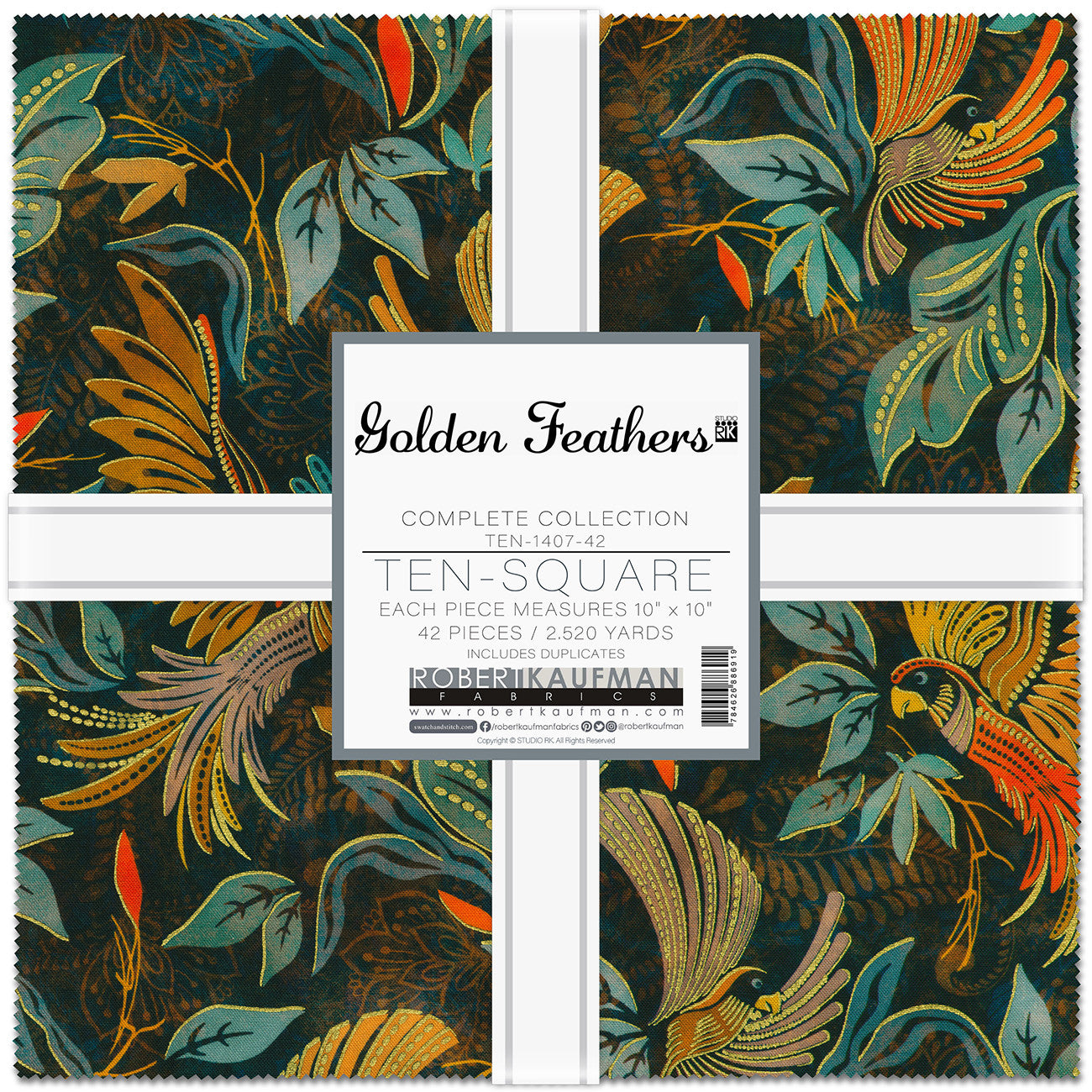 10in Squares, Golden Feathers, 42pcs