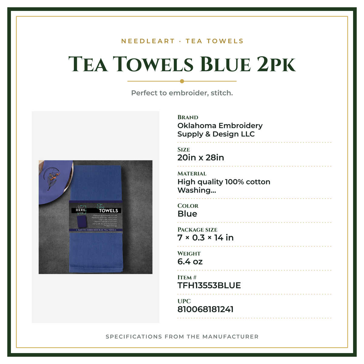 Product Specifications – Tea Towels Blue 2pk
