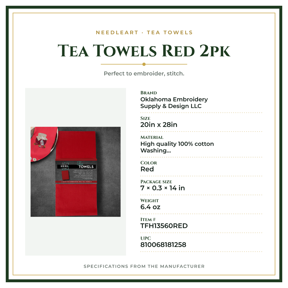 Product Specifications – Tea Towels Red 2pk