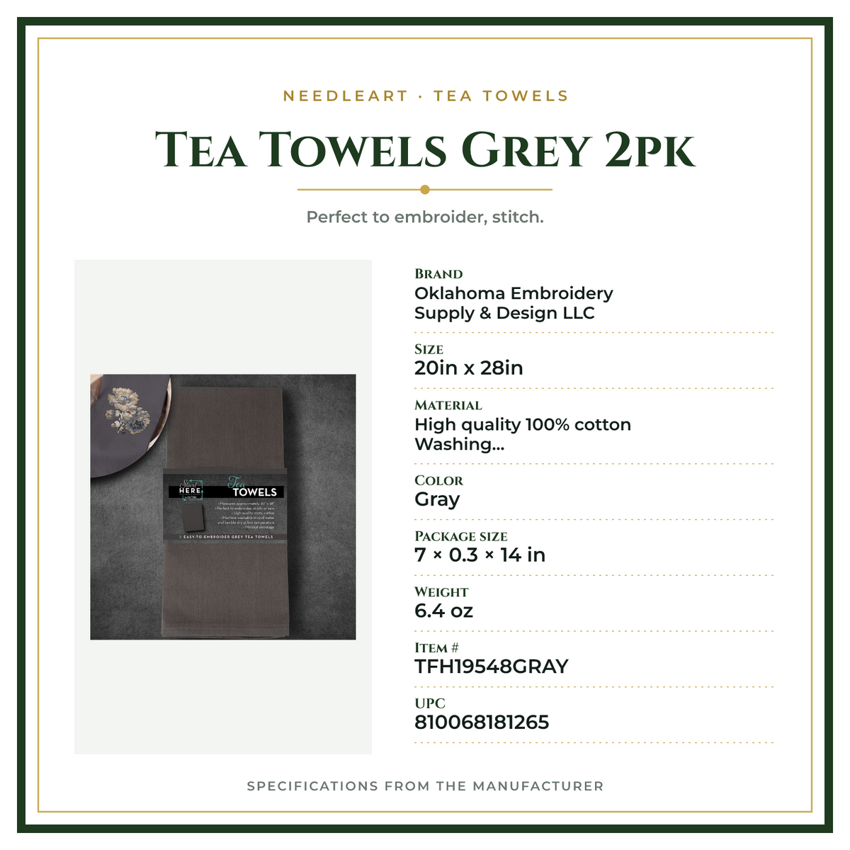 Product Specifications – Tea Towels Grey 2pk