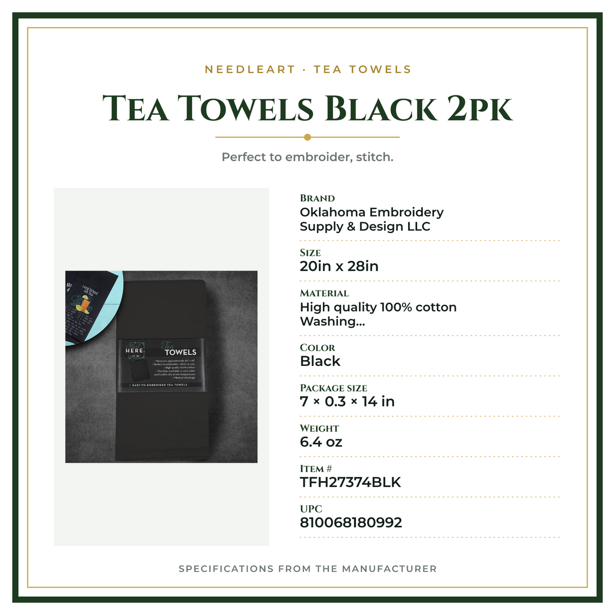 Product Specifications – Tea Towels Black 2pk