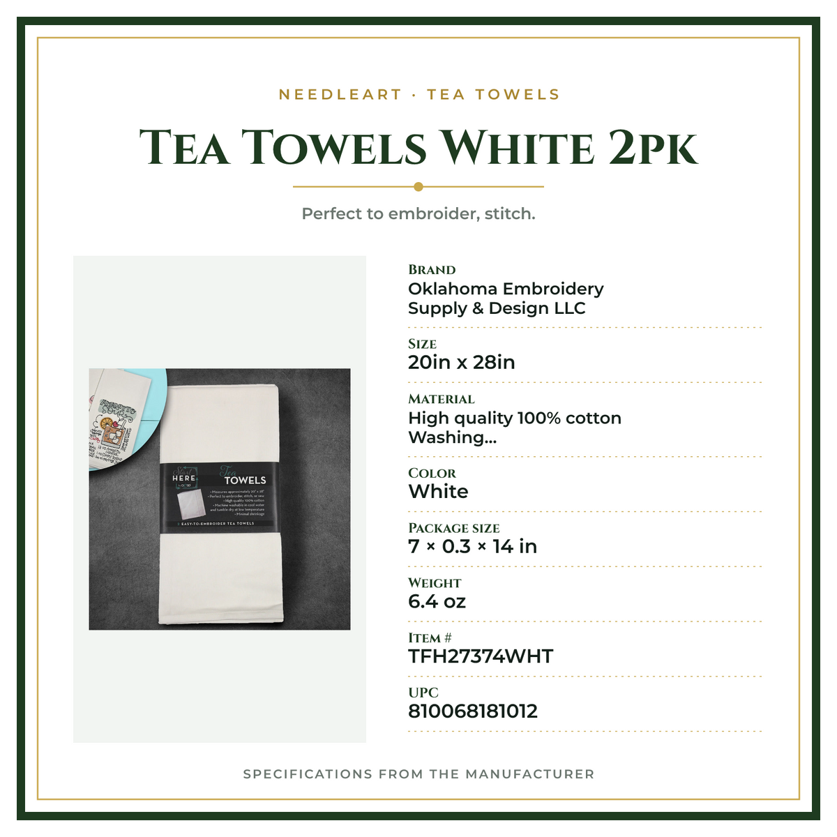 Product Specifications – Tea Towels White 2pk