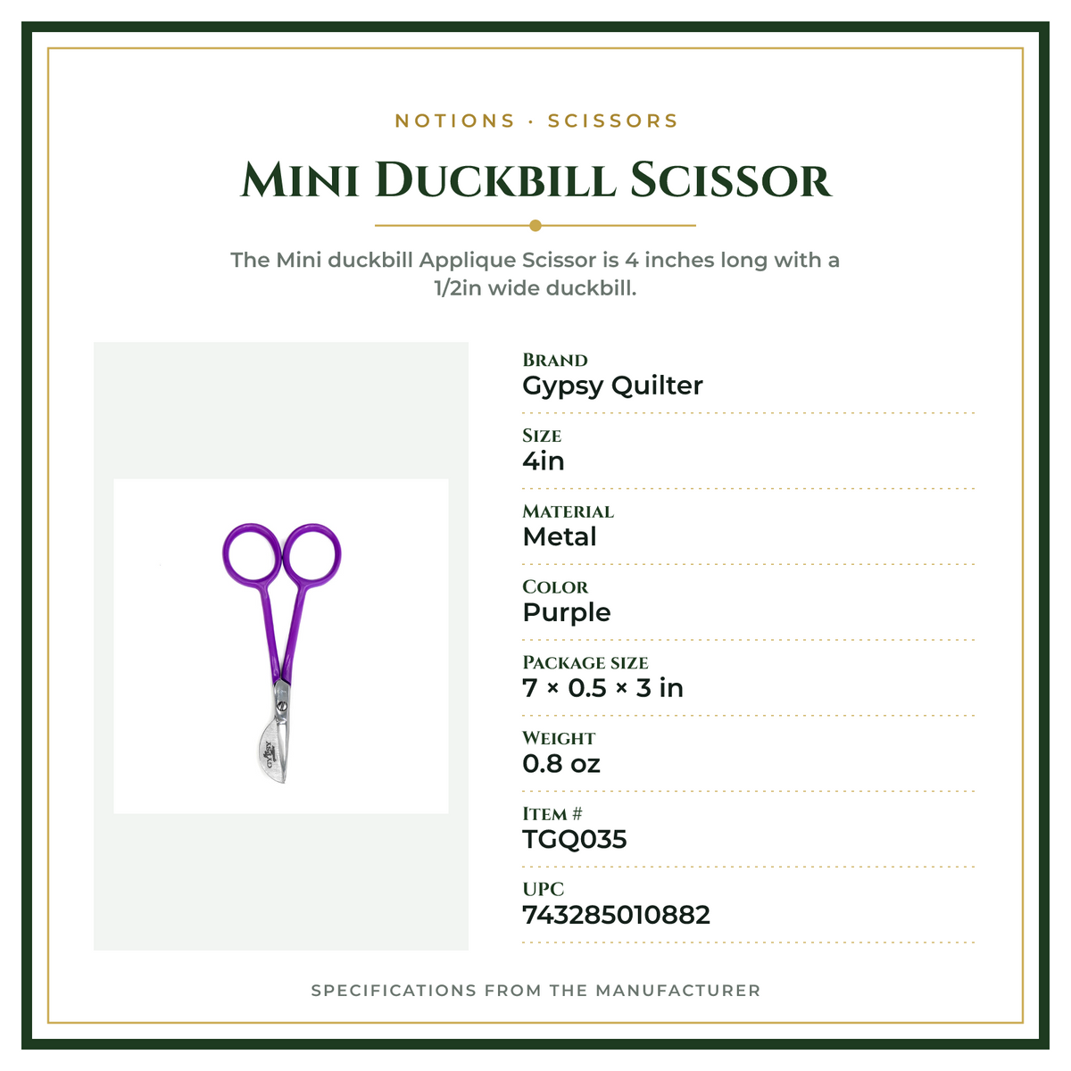 Product Specifications – Mini Duckbill Scissor