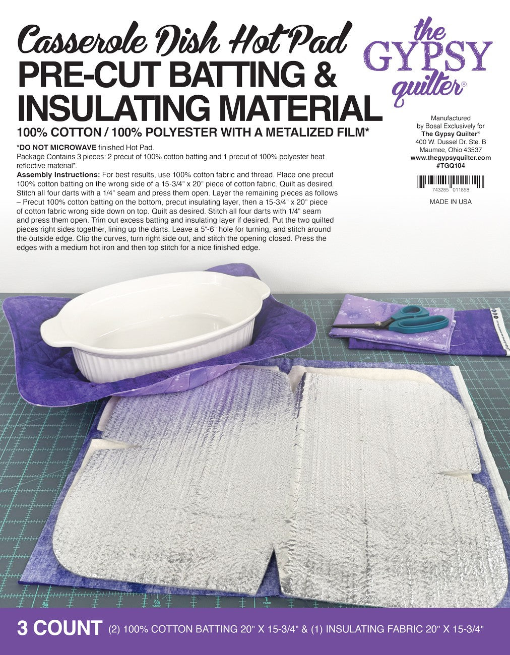 Casserole Dish Hot Pad  Pre-Cut Batting 3ct