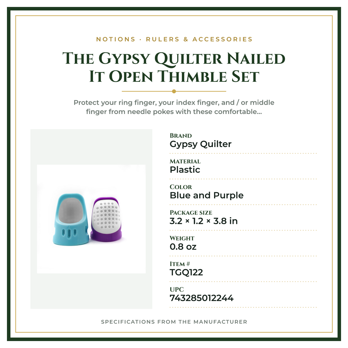 Product Specifications – The Gypsy Quilter Nailed It Open Thimble Set