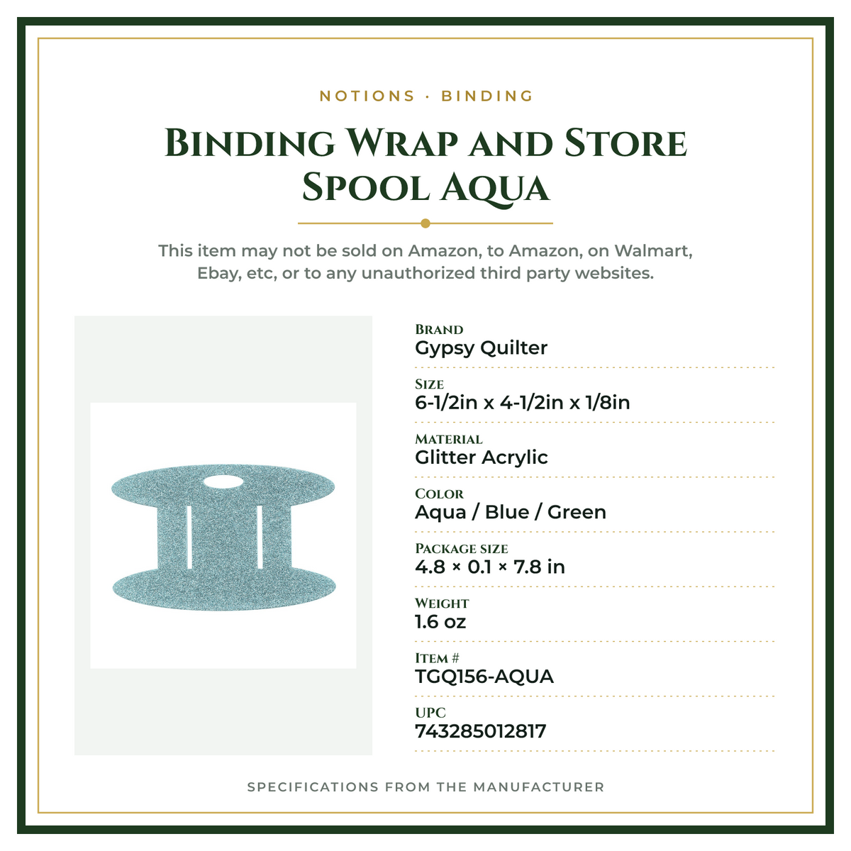 Product Specifications – Binding Wrap and Store Spool Aqua