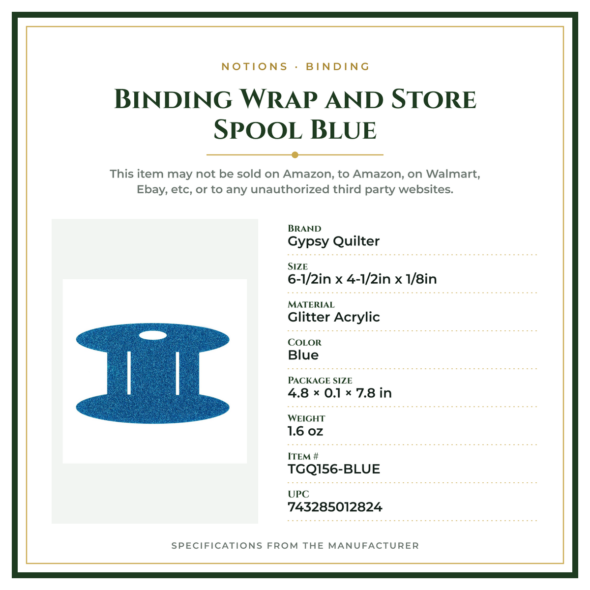 Product Specifications – Binding Wrap and Store Spool Blue