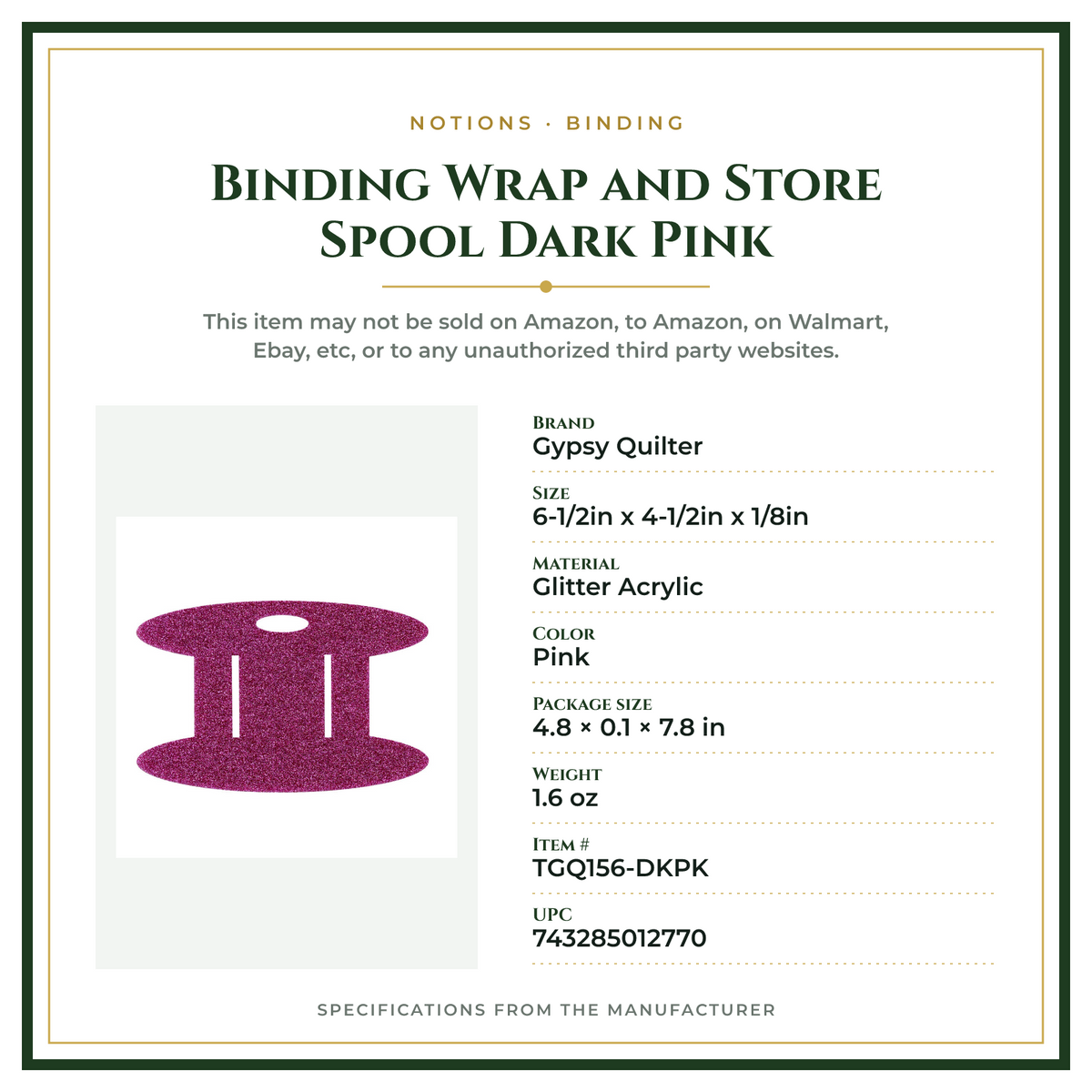 Product Specifications – Binding Wrap and Store Spool Dark Pink