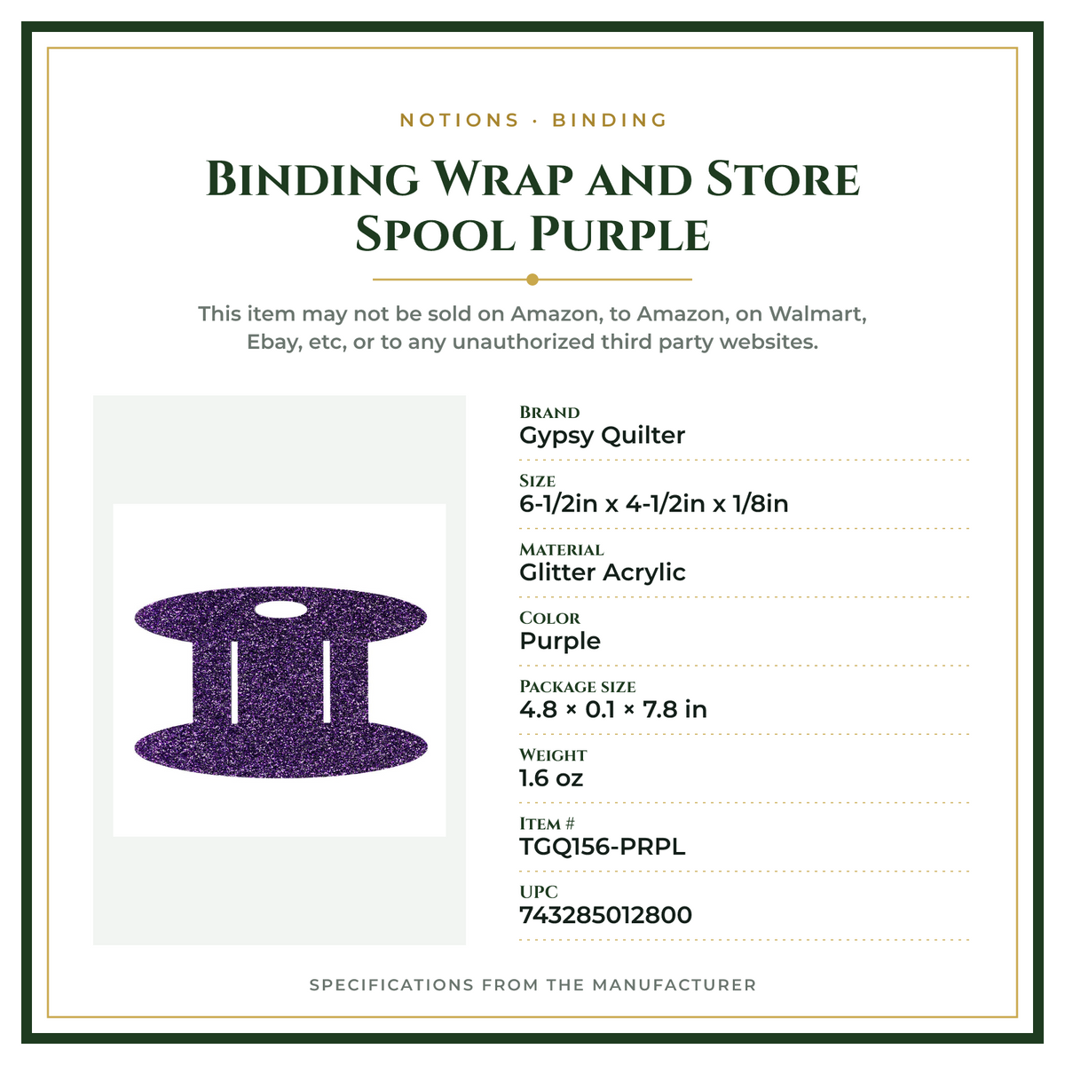 Product Specifications – Binding Wrap and Store Spool Purple