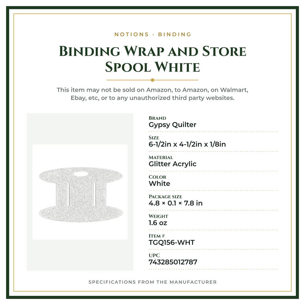 Product Specifications – Binding Wrap and Store Spool White