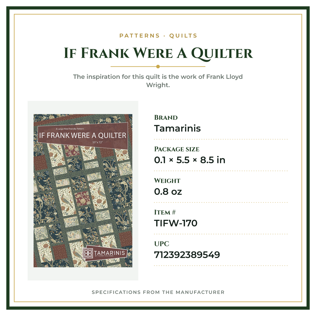 Product Specifications – If Frank Were A Quilter