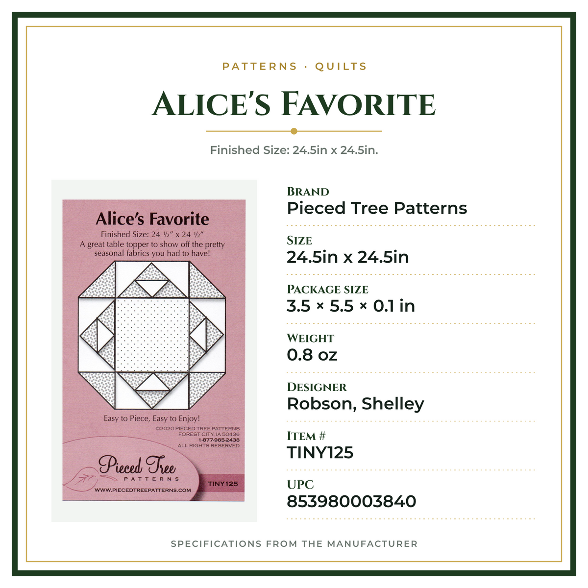 Product Specifications – Alice's Favorite