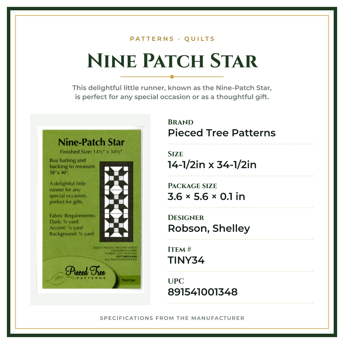 Product Specifications – Nine Patch Star