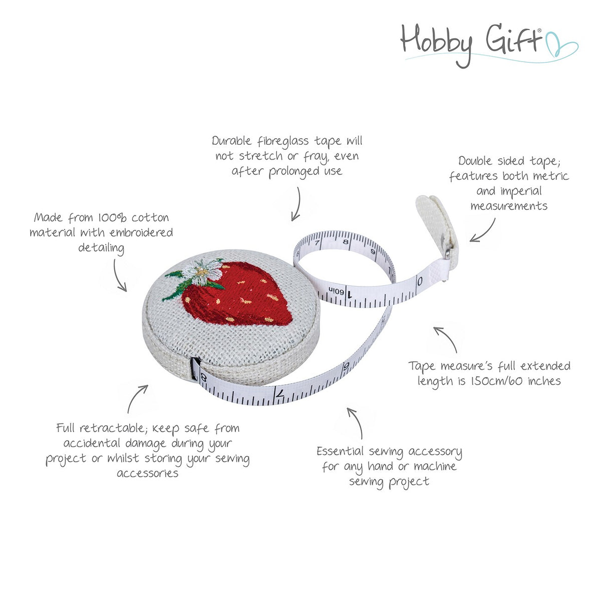 Retractable 60in Tape Measure Sweet Strawberries
