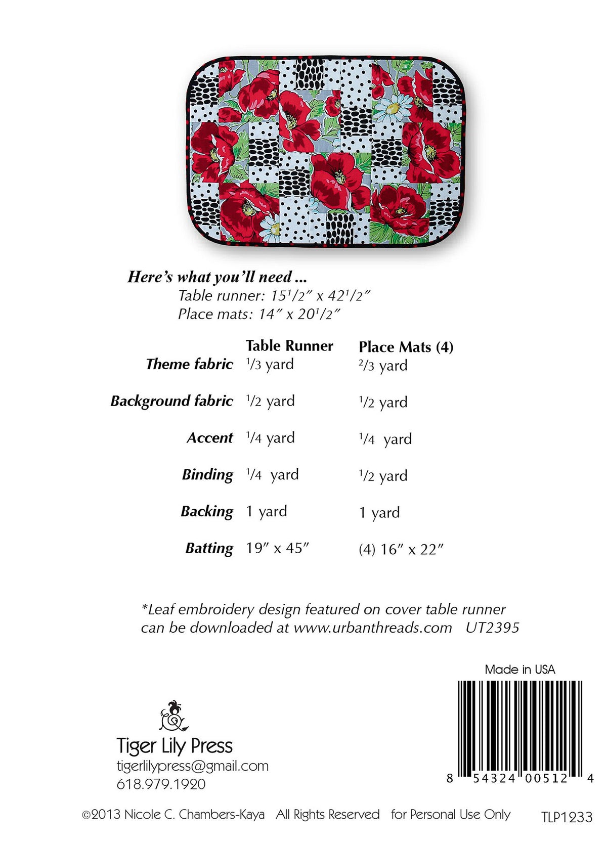 3 Easy Pieces Table Runner & Place Mats