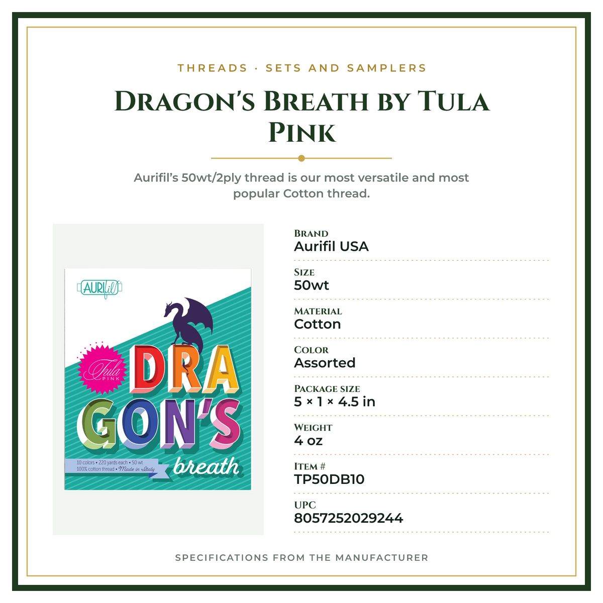 Product Specifications – Dragon's Breath by Tula Pink