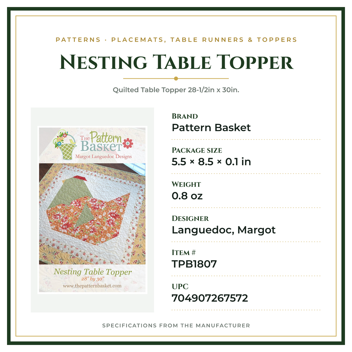 Product Specifications – Nesting Table Topper