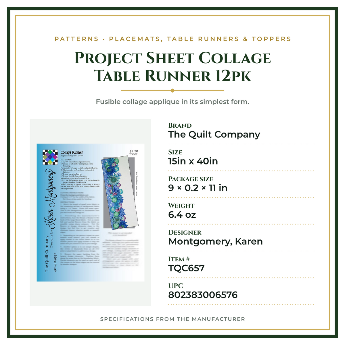 Product Specifications – Project Sheet Collage Table Runner 12pk